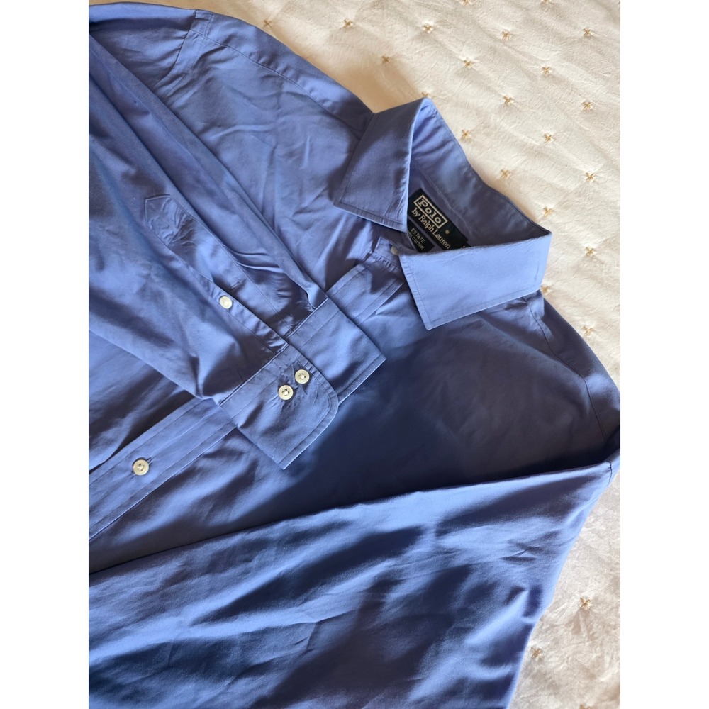 Polo RalphLauren Estate Dress Shirt Mens 17.5 34/35 Blue 100% Cotton Long Sleeve